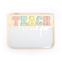 TEACH Colorful Clear Pouches with Varsity Letter Patches