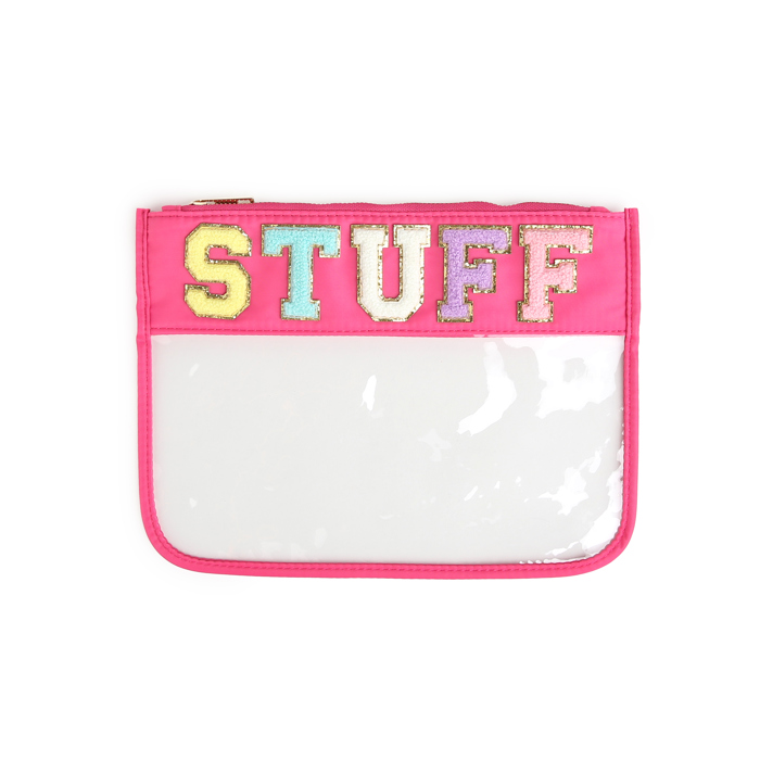 Colorful Clear Pouches with Varsity Letter Patches