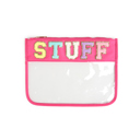 STUFF Colorful Clear Pouches with Varsity Letter Patches