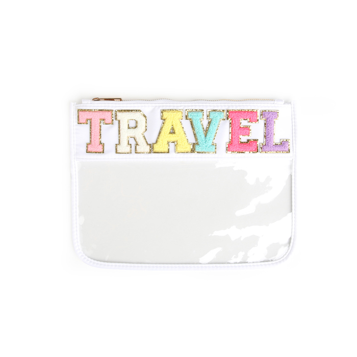 Colorful Clear Pouches with Varsity Letter Patches