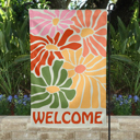  Garden Flag - Welcome Orange Boho Flowers