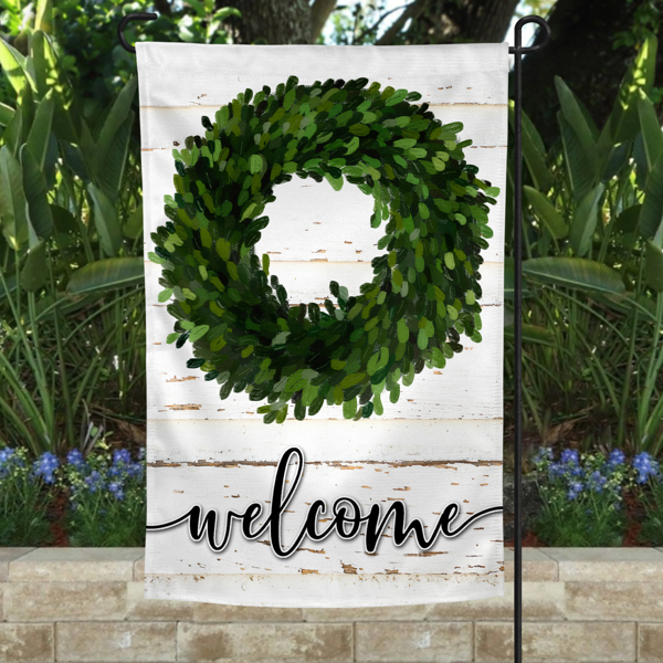 Garden Flag - Welcome Boxwood Wreath