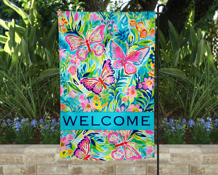 Garden Flag - Welcome Blue Butterflies