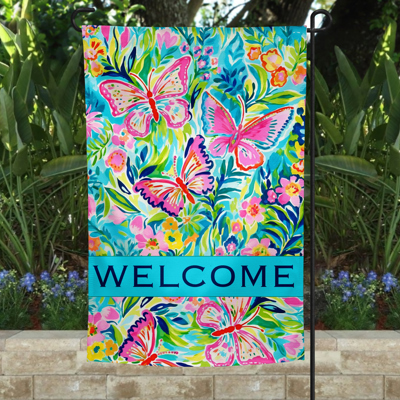 Garden Flag - Welcome Blue Butterflies