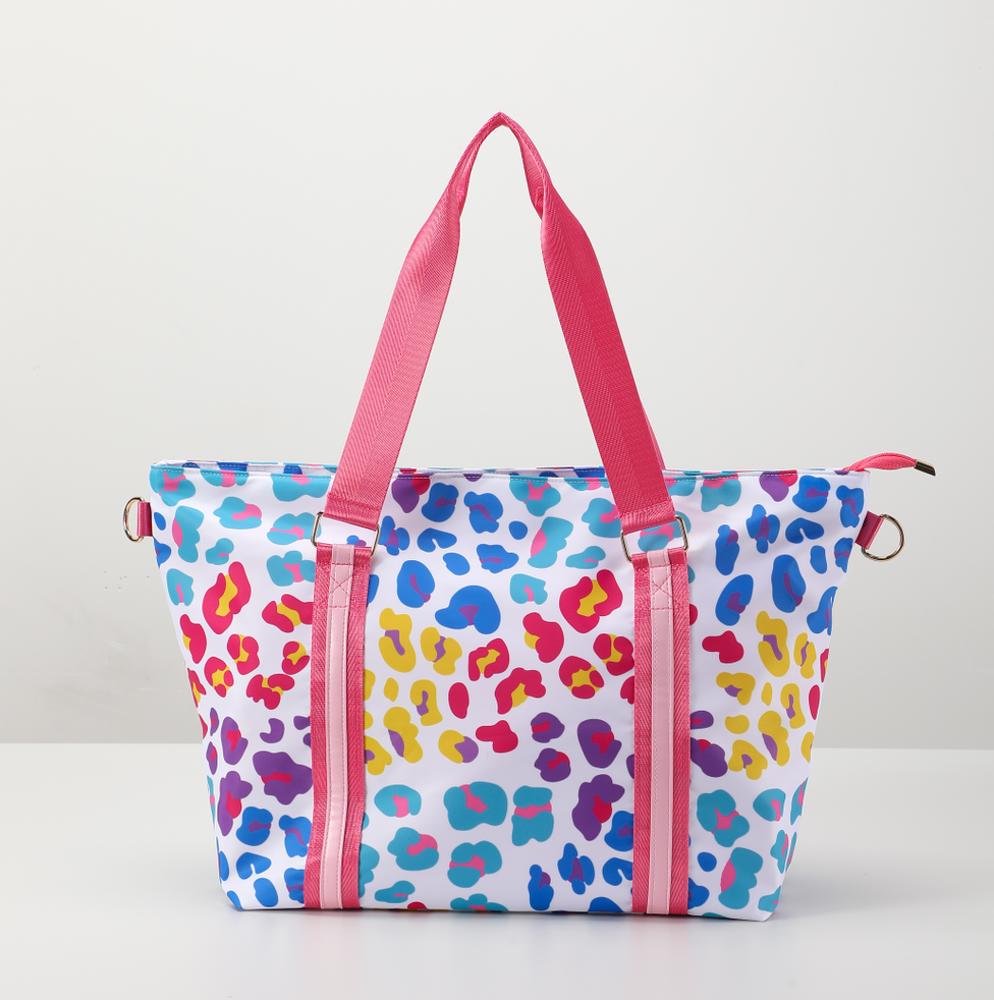 Zippered Tote Bag with Shoulder Strap Rainbow Leopard