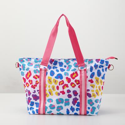 Zippered Tote Bag with Shoulder Strap Rainbow Leopard