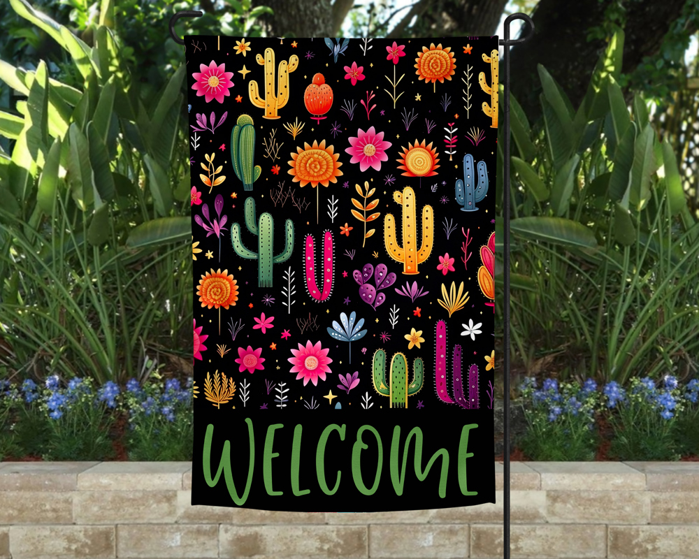 Garden Flag - Welcome Black Cactus