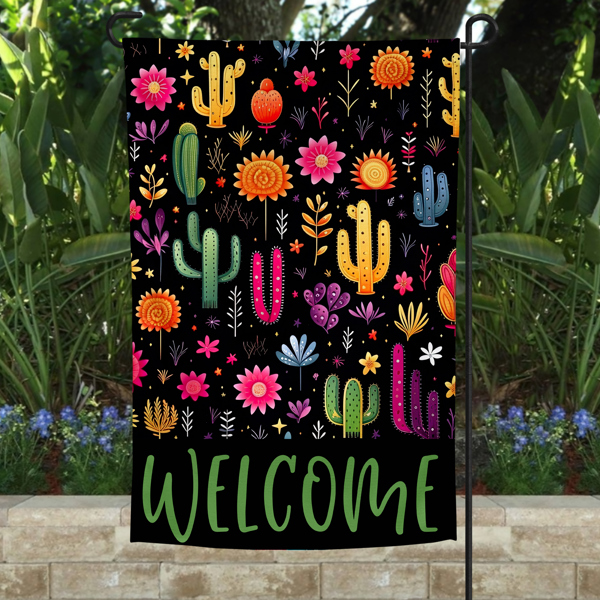 Garden Flag - Welcome Black Cactus