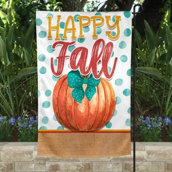 Garden Flag - Happy Fall Pumpkin Teal Dots