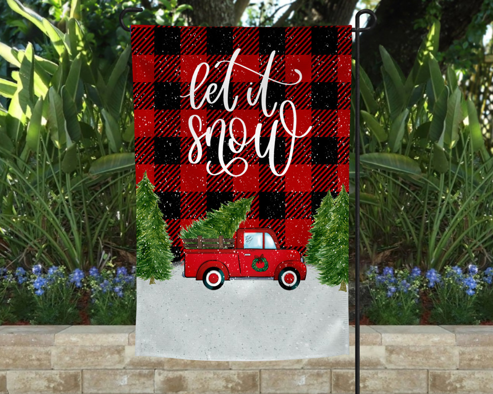 Garden Flag - Let It Snow Truck with Buffalo Plaid