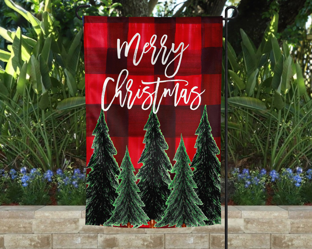 Garden Flag - Merry Christmas Five Trees Buffalo Plaid