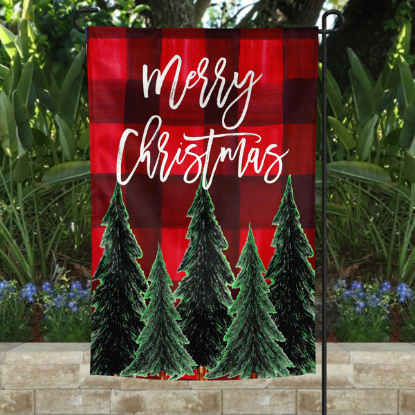 Garden Flag - Merry Christmas Five Trees Buffalo Plaid