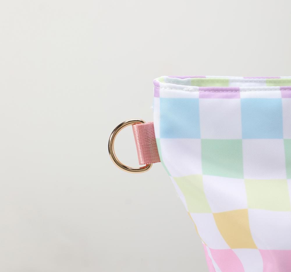 Zippered Tote Bag with Shoulder Strap Pastel Checkered