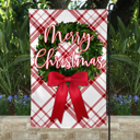  Garden Flag - Merry Christmas Boxwood Bow Plaid