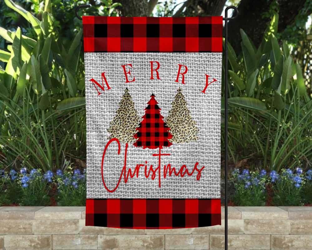 Garden Flag - Merry Christmas Burlap and Three Trees