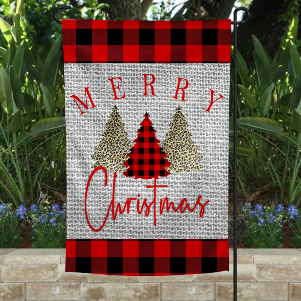 Garden Flag - Merry Christmas Burlap and Three Trees