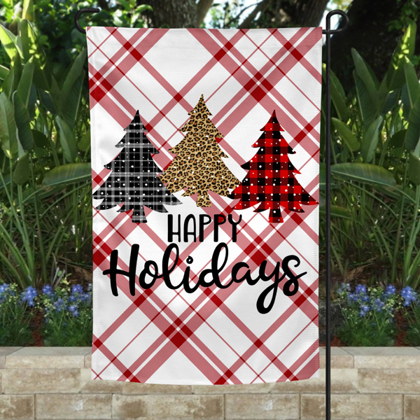 Garden Flag - Happy Holidays Three Trees Plaid