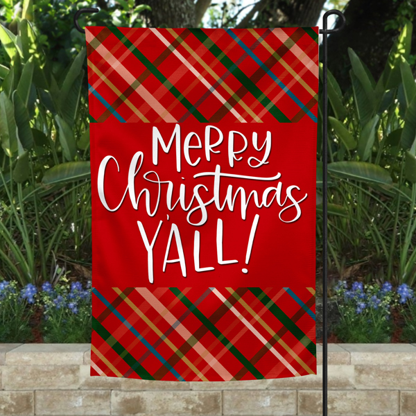 Garden Flag - Merry Christmas Y'all Red Plaid