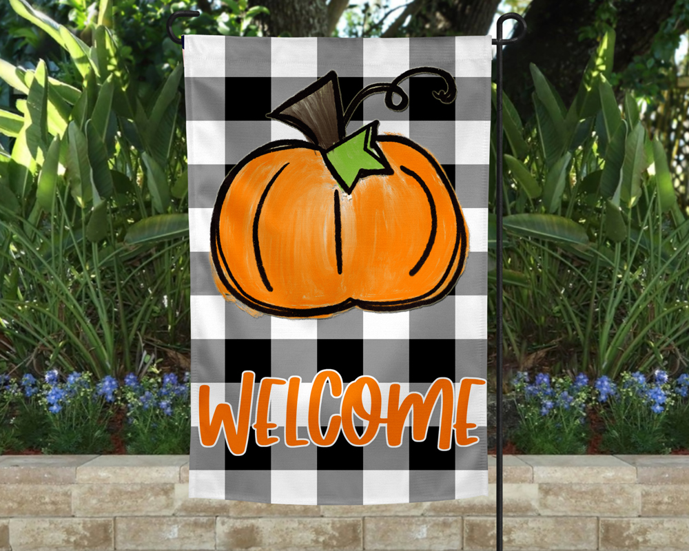 Garden Flag - Welcome with Pumpkin and Buffalo Plaid