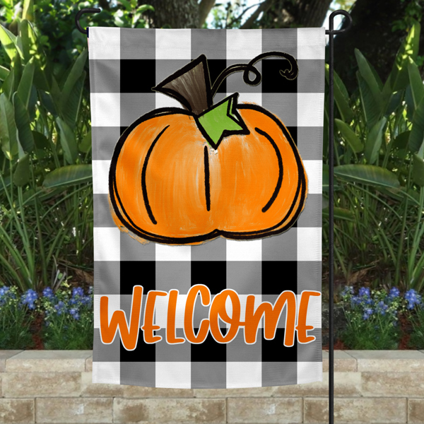 Garden Flag - Welcome with Pumpkin and Buffalo Plaid