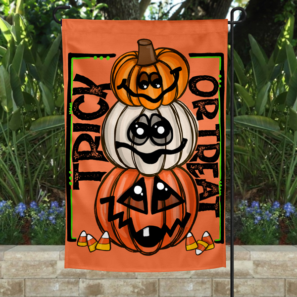 Garden Flag - Trick or Treat Stacked Pumpkins Candy