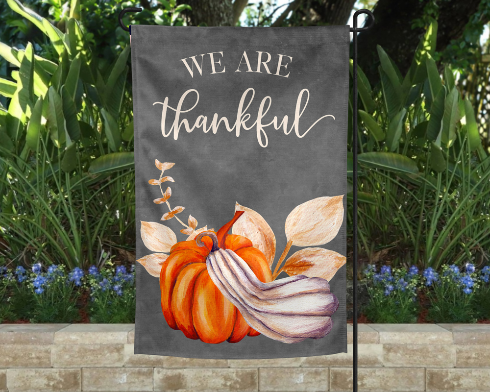 Garden Flag - We are Thankful Pumpkin and Gourd