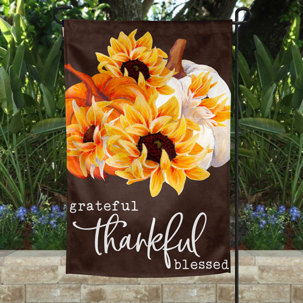 Garden Flag - Grateful Thankful Blessed Pumpkins Sunflowers