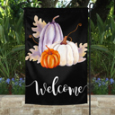  Garden Flag - Welcome Three Pumpkins Black Background