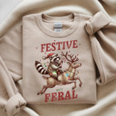  Crewneck Sweatshirt - Festive but Feral Raccoon and Reindeer