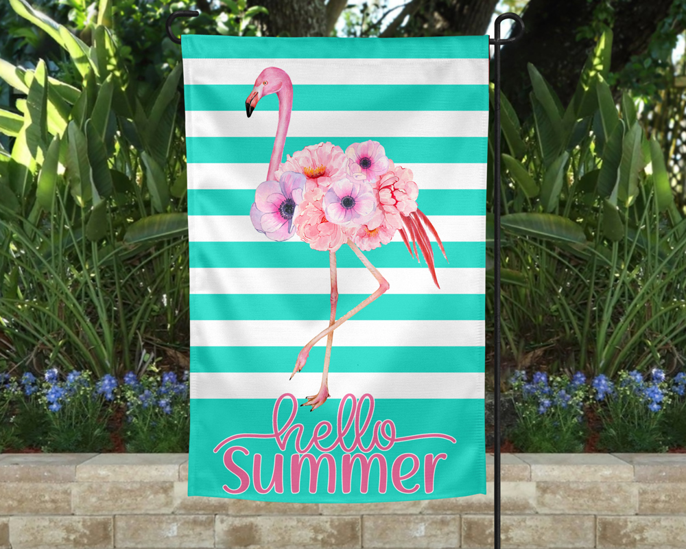 Garden Flag - Hello Summer Floral Flamingo