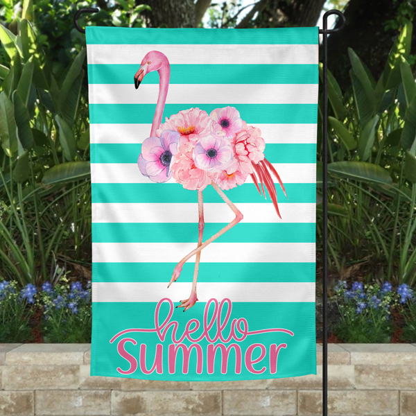 Garden Flag - Hello Summer Floral Flamingo