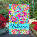  Garden Flag - Welcome Blue and Fuchsia