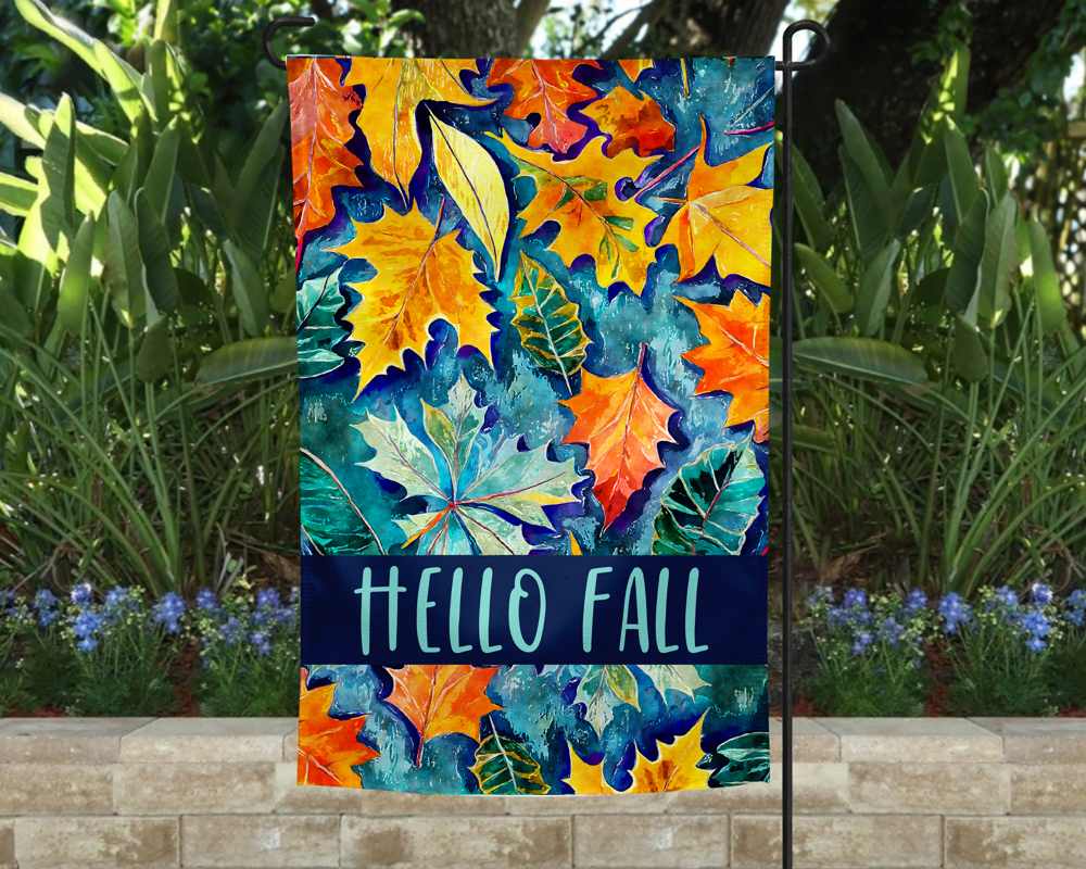 Garden Flag - Hello Fall Blue Leaves