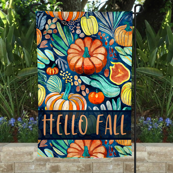 Garden Flag - Hello Fall Blue Pumpkins