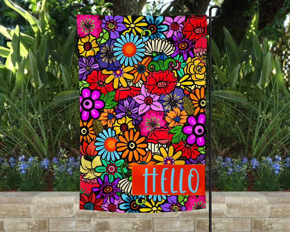 Garden Flag - Hello Orange Flowers