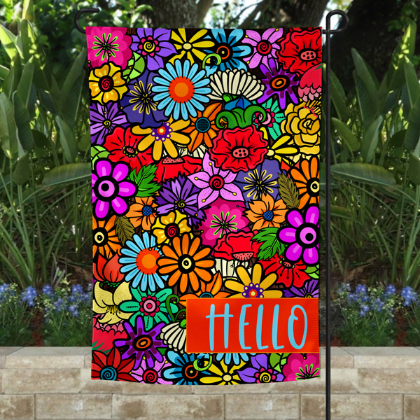 Garden Flag - Hello Orange Flowers