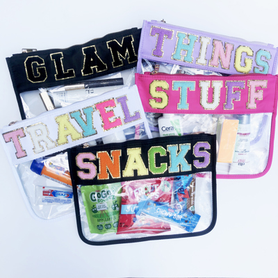 Colorful Clear Pouches with Varsity Letter Patches