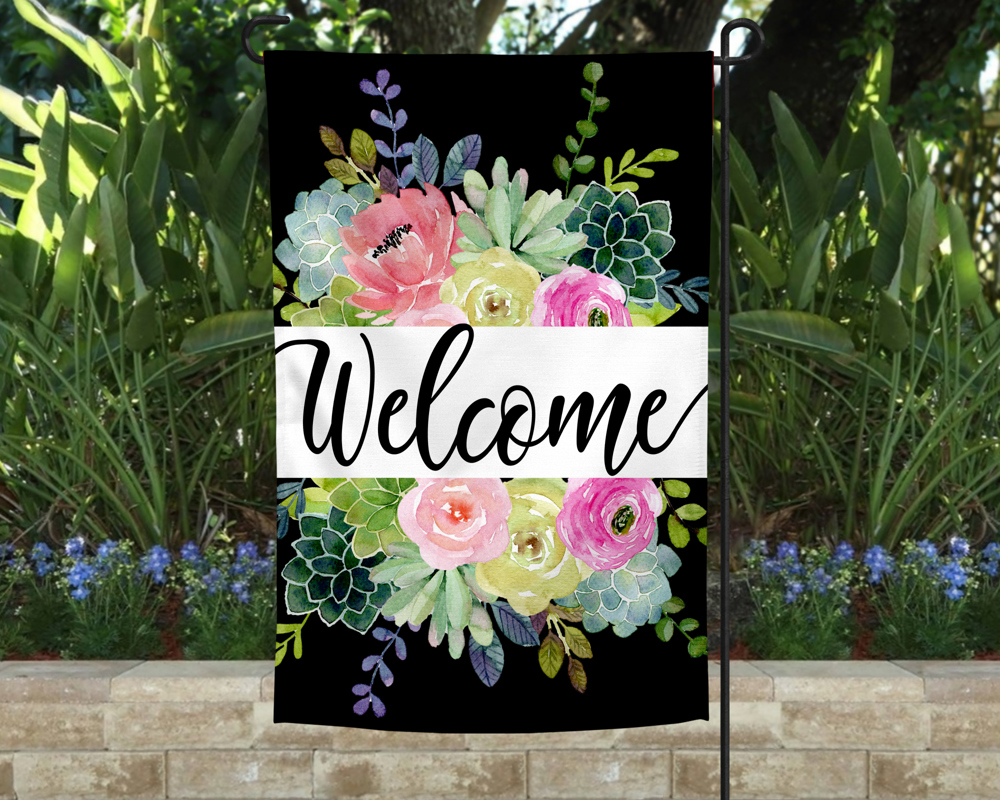 Garden Flag - Welcome Succulents and Flowers