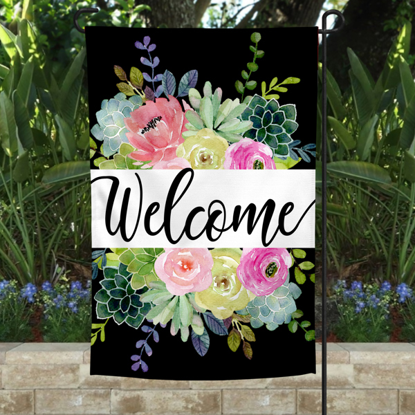 Garden Flag - Welcome Succulents and Flowers