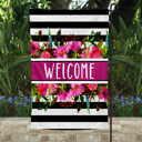  Garden Flag - Welcome Pink Floral with Black White Stripe