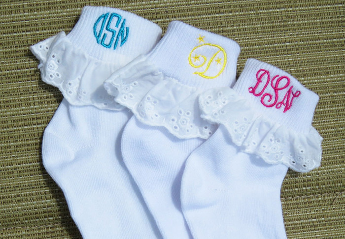 Personalized Little Girl Eyelet Trim Socks