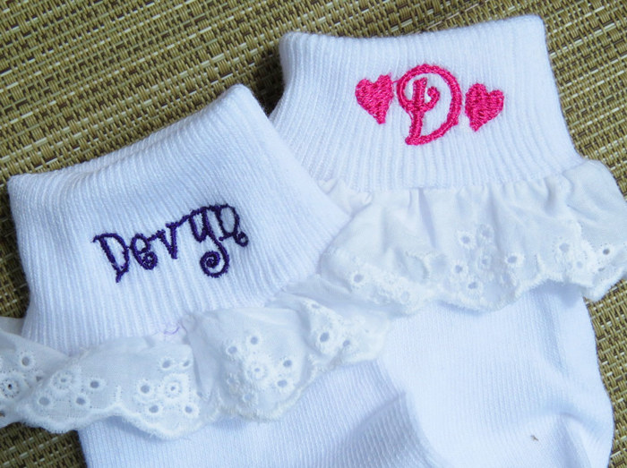 Personalized Little Girl Eyelet Trim Socks