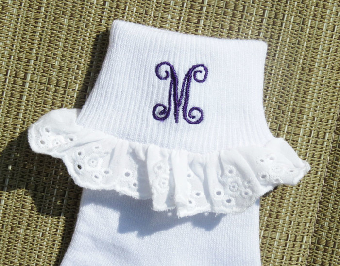 Personalized Little Girl Eyelet Trim Socks