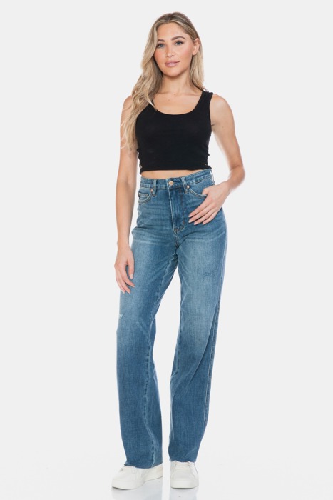 Judy Blue Plus Size Tummy Control Raw Hem Straight Jeans