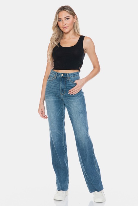 Judy Blue Plus Size Tummy Control Raw Hem Straight Jeans