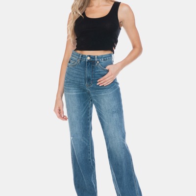 Judy Blue Tummy Control Raw Hem Straight Jeans