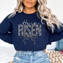  He Is Risen Sweatshirt with Lace Letters and Bow, Christian Easter Crewneck, Religious Easter Shirt Cozy Unisex