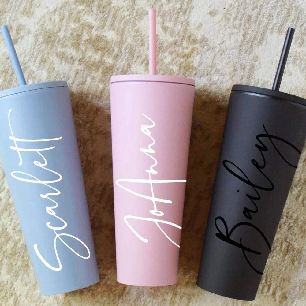 Personalized Tumbler With Lid and Straw, Bridesmaids Gifts, Large 24 oz Acrylic Tumbler, Skinny Tumbler, Personalized Gift, Teacher Gift