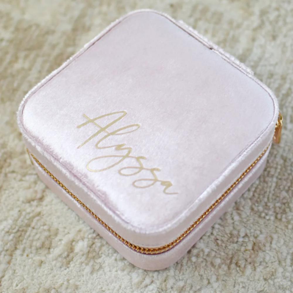 Personalized Velvet Jewelry Boxes, Bridesmaid Gift Jewelry Box, Personalized Gift for Women, Travel Jewelry Case Bridal Party Gift