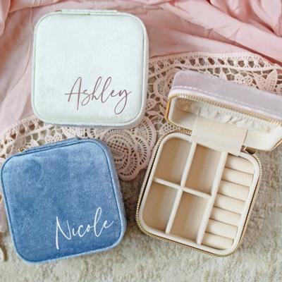 Personalized Velvet Jewelry Boxes, Bridesmaid Gift Jewelry Box, Personalized Gift for Women, Travel Jewelry Case Bridal Party Gift